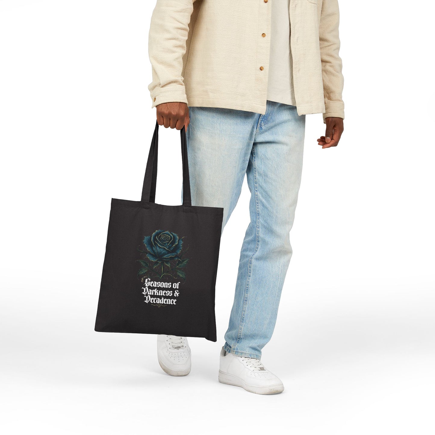 Rose Graphic Tote Bag — "Seasons of Darkness & Decadence" Cotton Canvas Market Tote