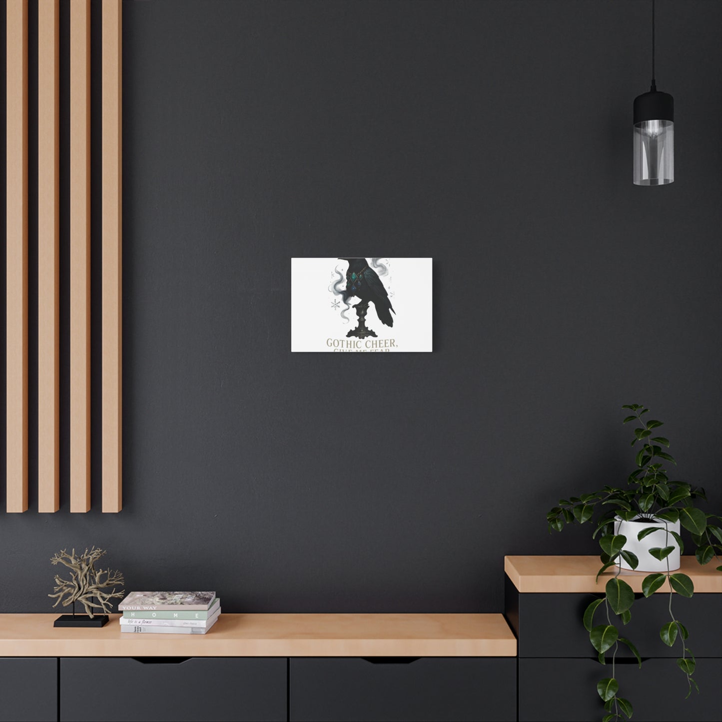 Gothic Raven Canvas Art – “Gothic Cheer, Give Me Fear” Matte Stretched Wall Decor