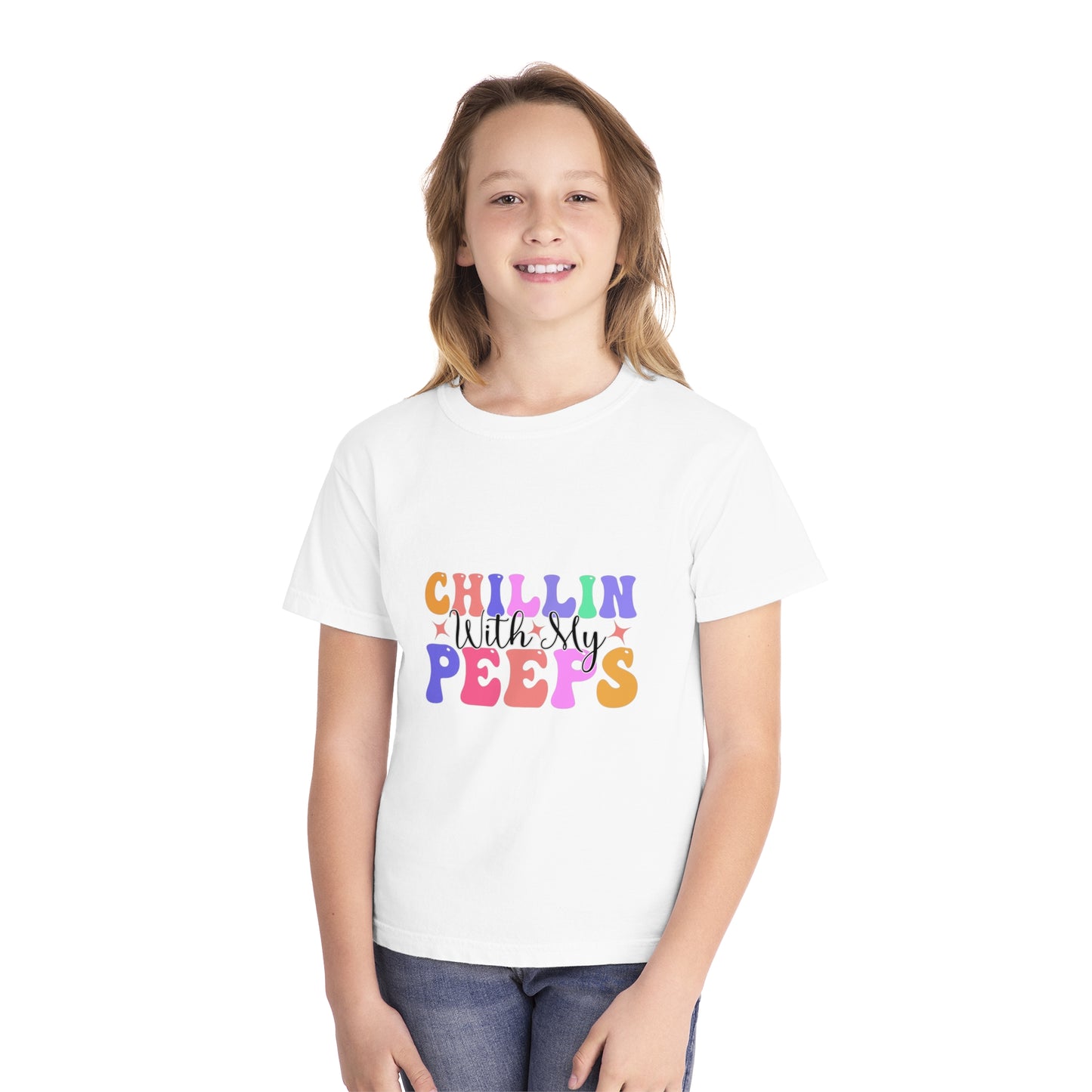 Chillin With My Peeps Youth Midweight Tee, Fun Graphic T-Shirt, Children's Summer Shirt, Casual Playwear, Gift for Kids, Youth Clothing