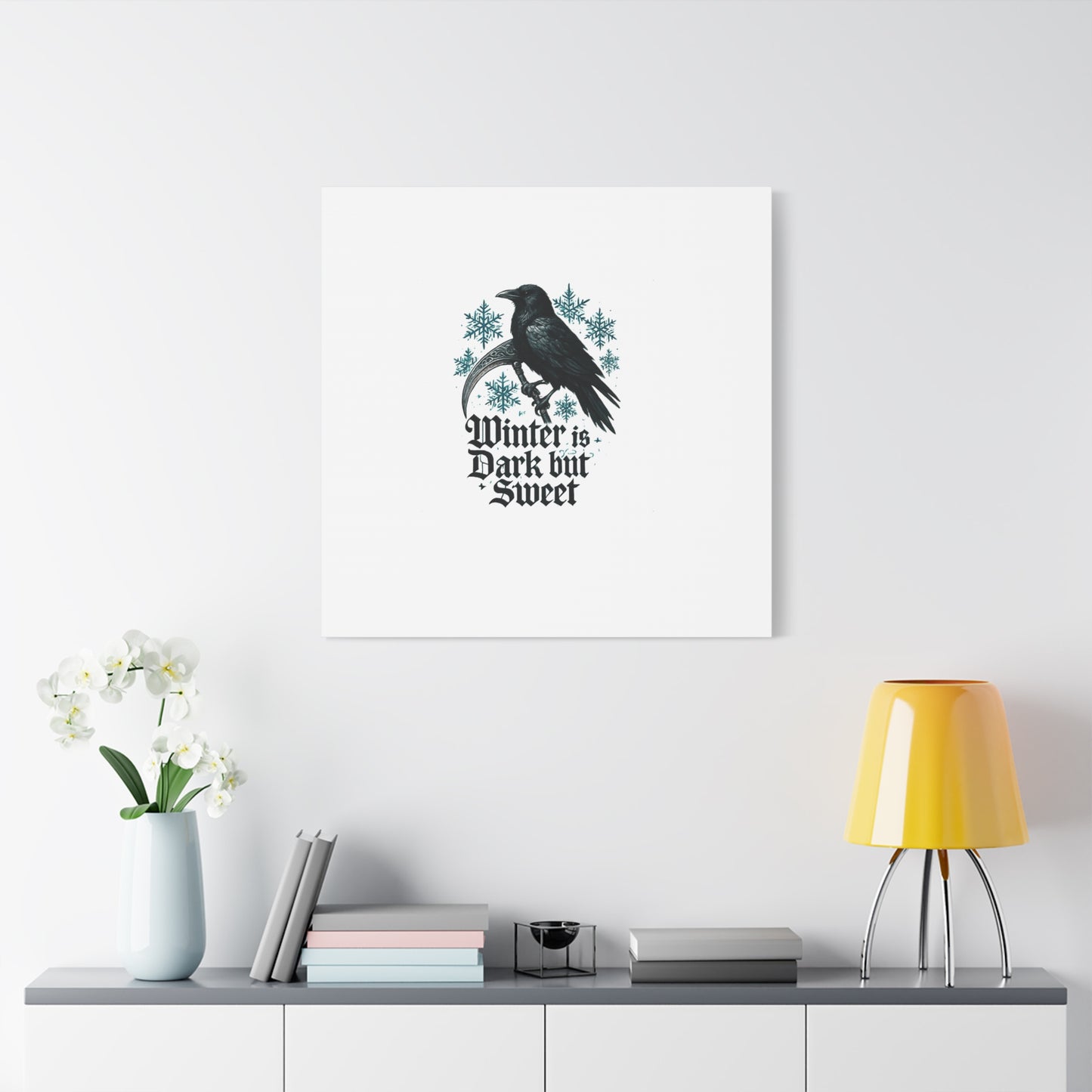 Raven Winter Canvas Art — “Winter is Dark but Sweet” Stretched Matte Print