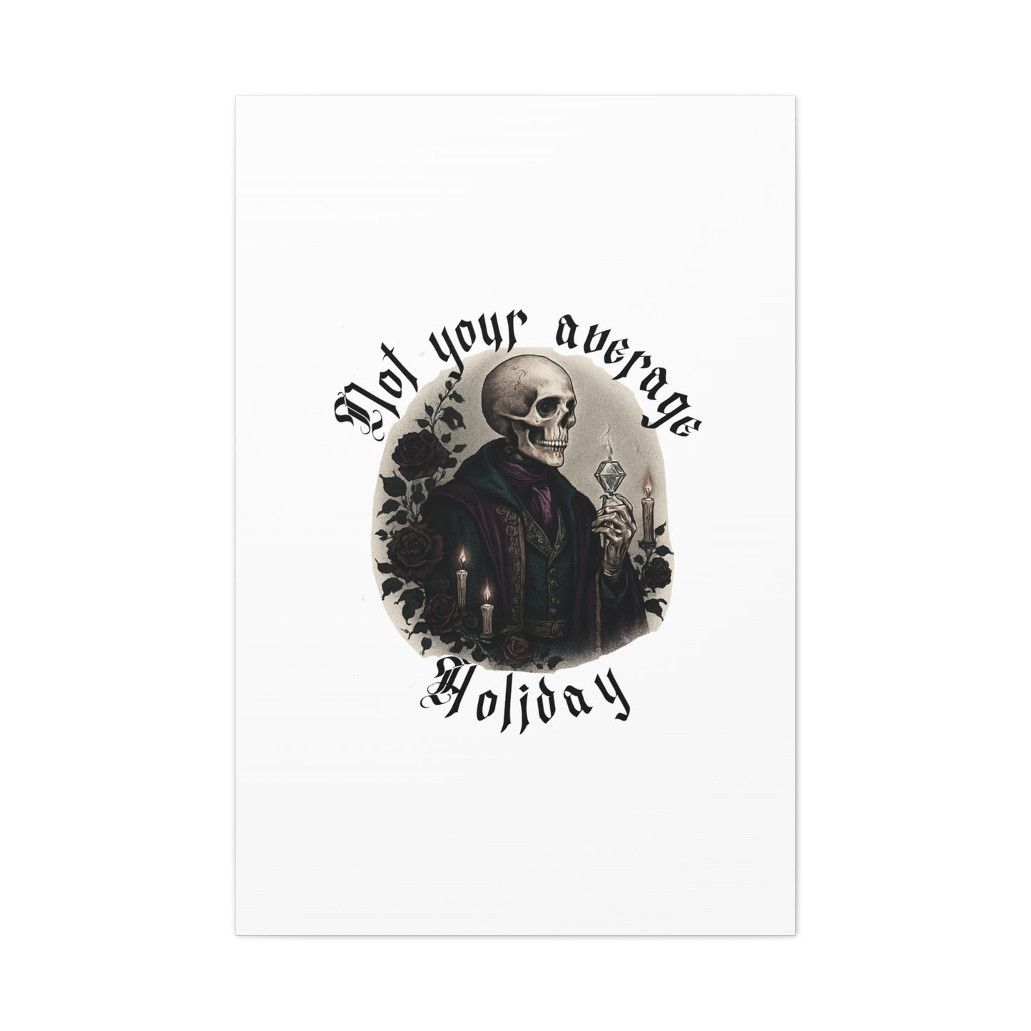 Not Your Average Holiday Canvas Wall Art — Gothic Skull Skeleton with Candles & Roses