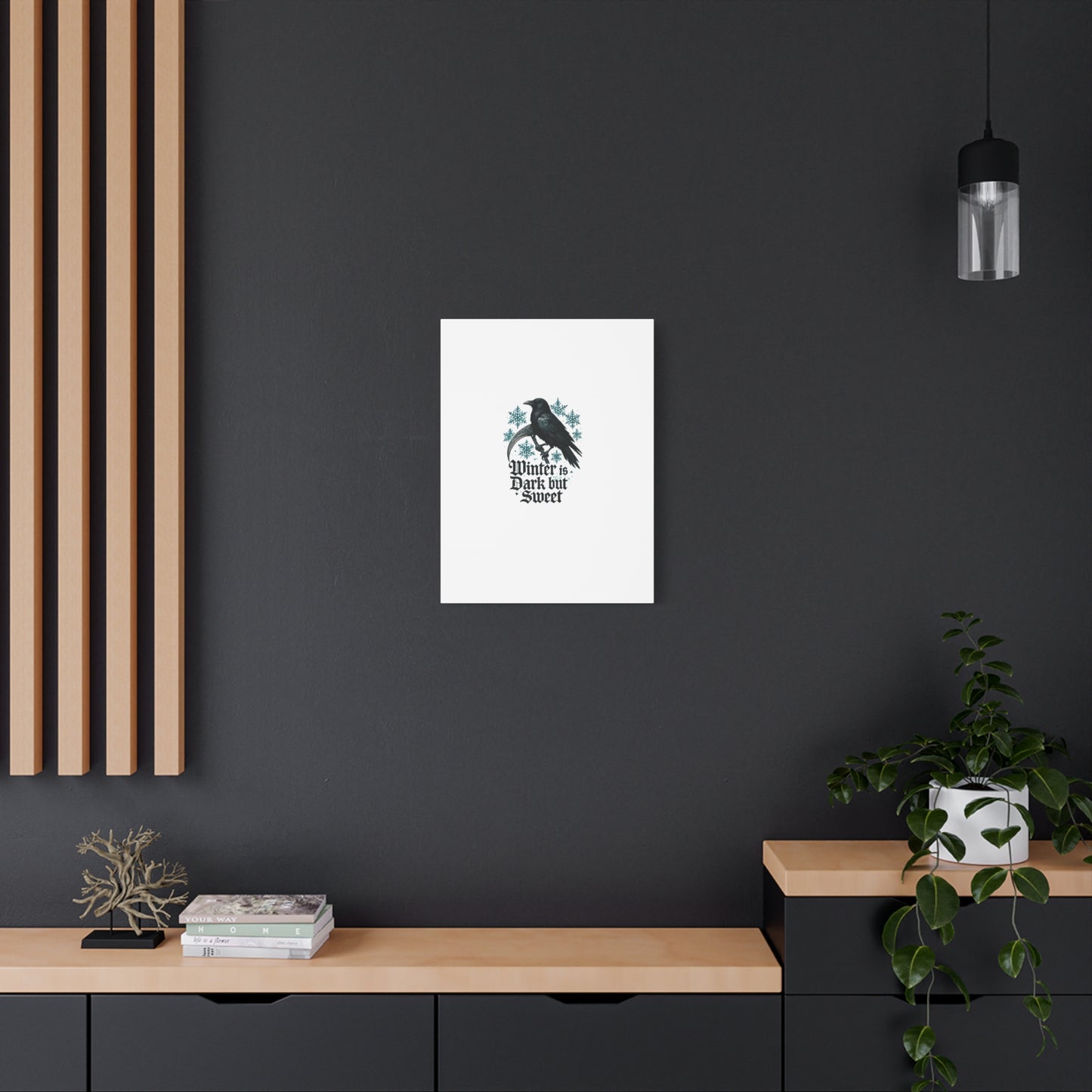 Raven Winter Canvas Art — “Winter is Dark but Sweet” Stretched Matte Print