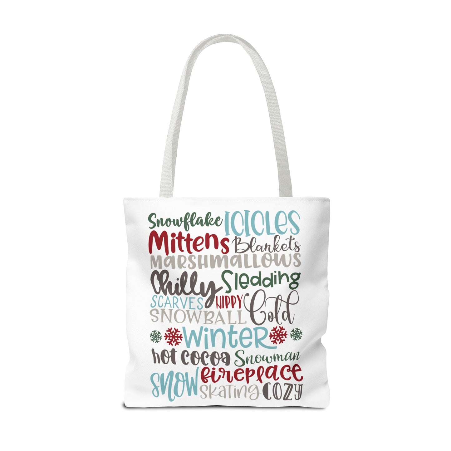 Winter Word Riot Tote Bag — Bold Typographic Holiday Tote