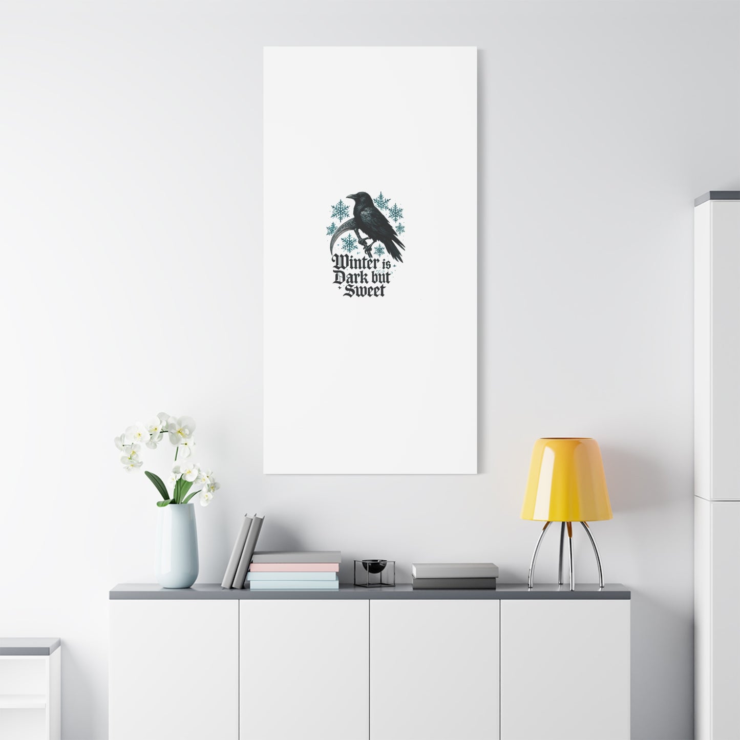 Raven Winter Canvas Art — “Winter is Dark but Sweet” Stretched Matte Print
