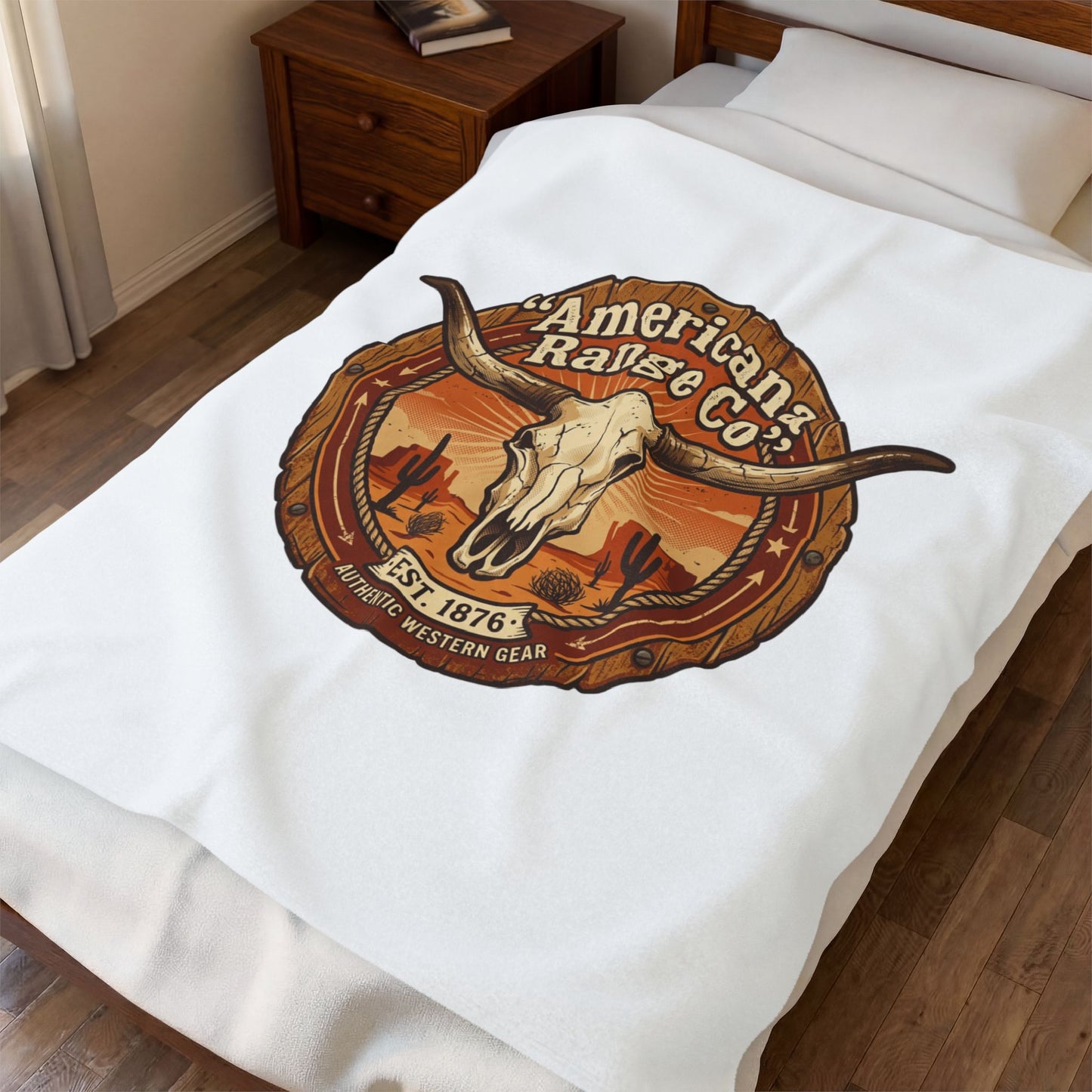 Western skull emblem Velveteen Plush Blanket | Americana, vintage desert tones