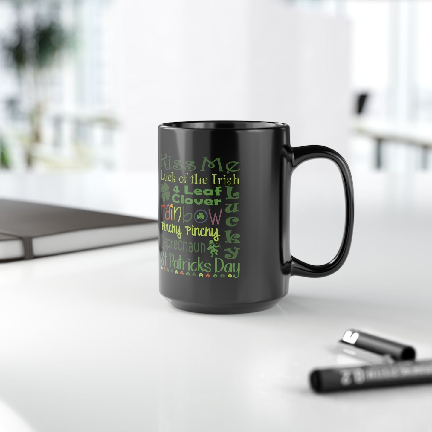 St. Patrick's Day Word Riot Black Mug — Ceramic Coffee Cup 11 oz & 15oz