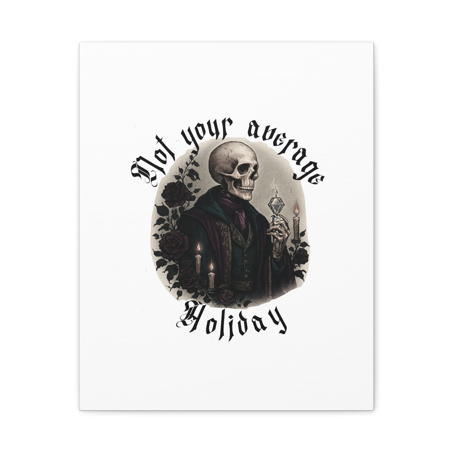 Not Your Average Holiday Canvas Wall Art — Gothic Skull Skeleton with Candles & Roses