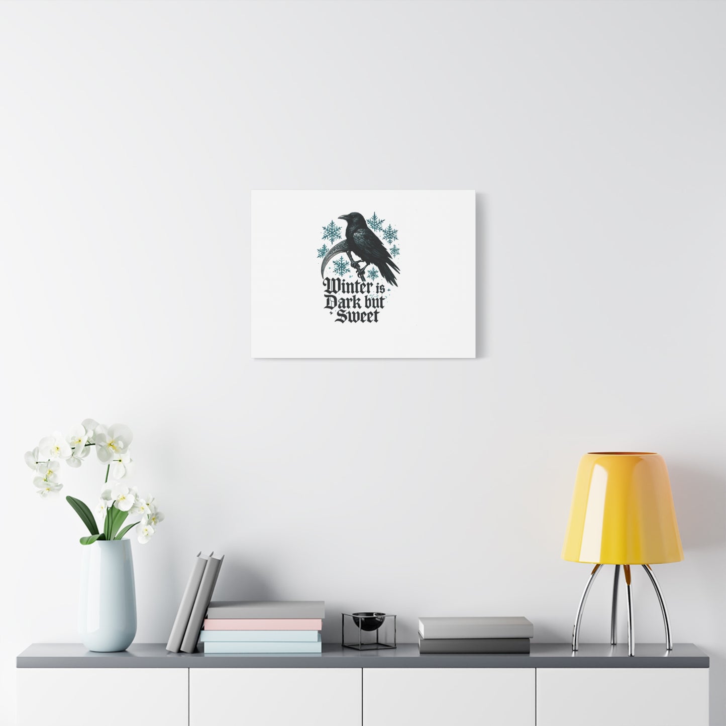 Raven Winter Canvas Art — “Winter is Dark but Sweet” Stretched Matte Print