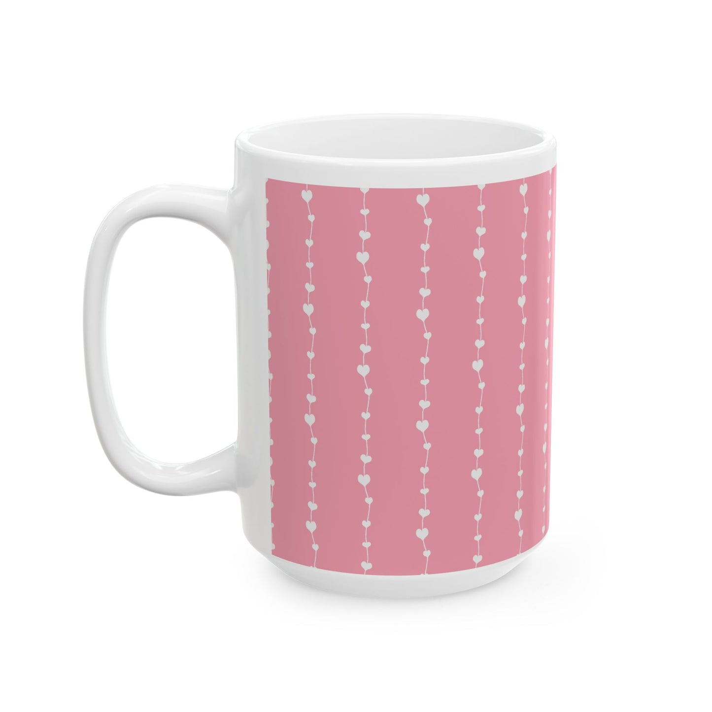 White Heart Garland Ceramic Mug — Romantic Valentine’s Coffee Cup (11oz, 15oz)