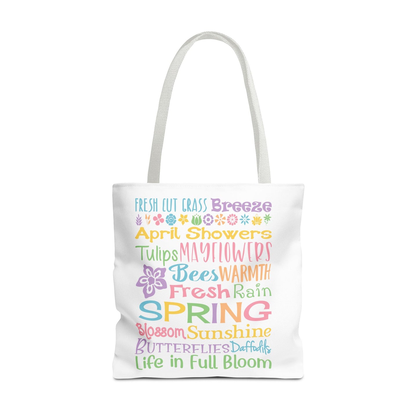 Spring Words Tote Bag — Pastel Floral Typography Tote