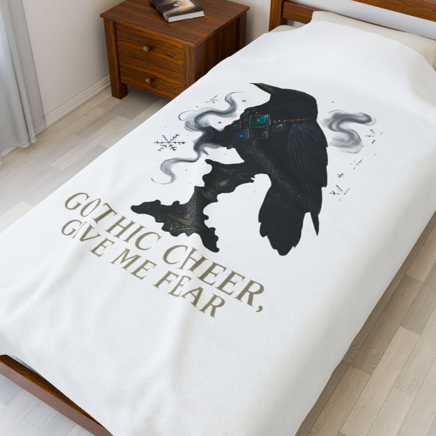 Plush Blanket — 'Gothic Cheer, Give Me Fear' Raven Velveteen Throw