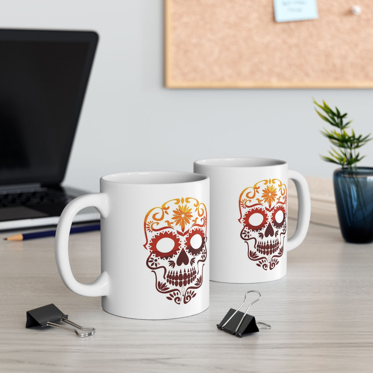 Sugar Skull Ceramic Mug – Day of the Dead Floral Skull Coffee Cup (11oz, 15oz)