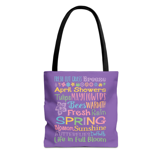 Spring Word Riot Purple Tote Bag — Pastel Floral Typography Tote