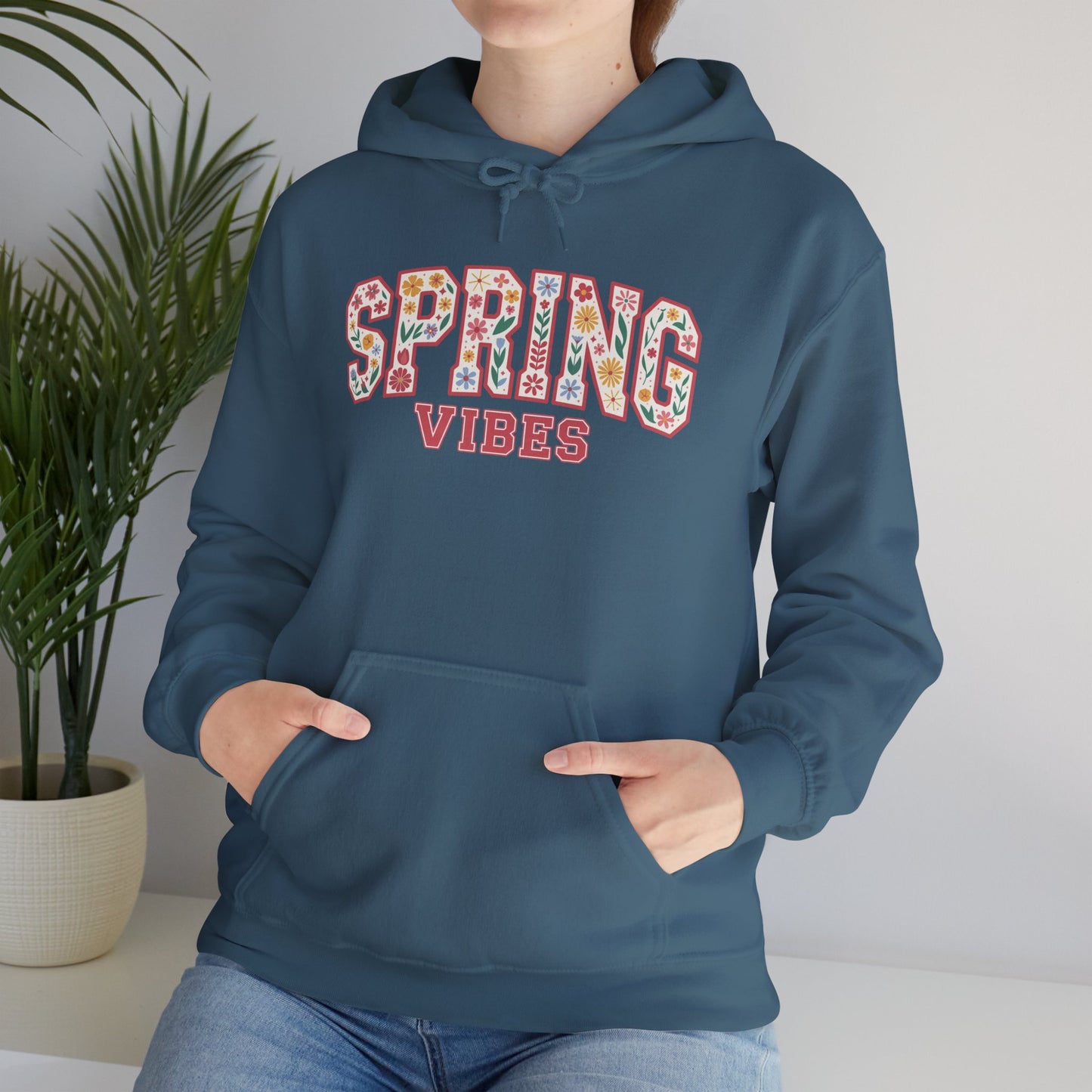 Spring Vibes Hoodie — Floral Pattern Graphic Hooded Sweatshirt