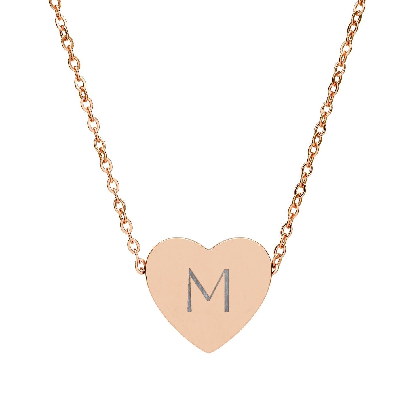 Engraved Heart Necklace — Personalized Initial Pendant (Silver, Gold, or Rose Gold)