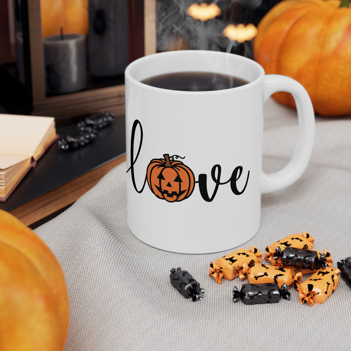Love Pumpkin Ceramic Mug — Fall Halloween Coffee Cup (11oz & 15oz)
