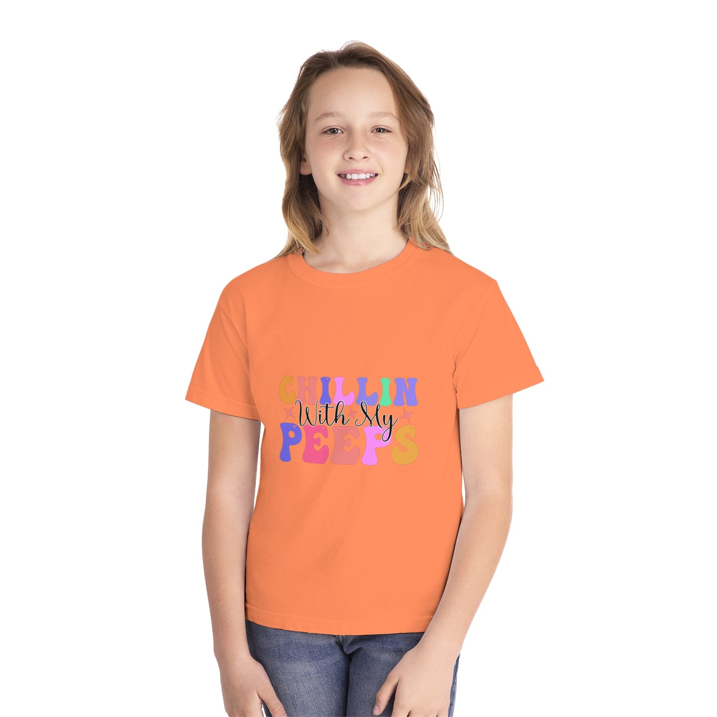 Chillin With My Peeps Youth Midweight Tee, Fun Graphic T-Shirt, Children's Summer Shirt, Casual Playwear, Gift for Kids, Youth Clothing