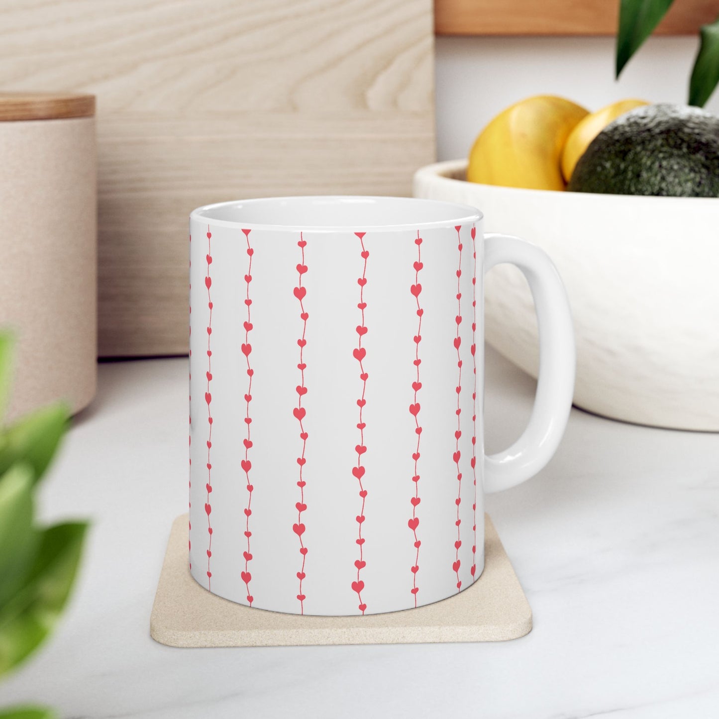 Pink Heart Garland Ceramic Mug — Romantic Valentine’s Coffee Cup (11oz, 15oz)