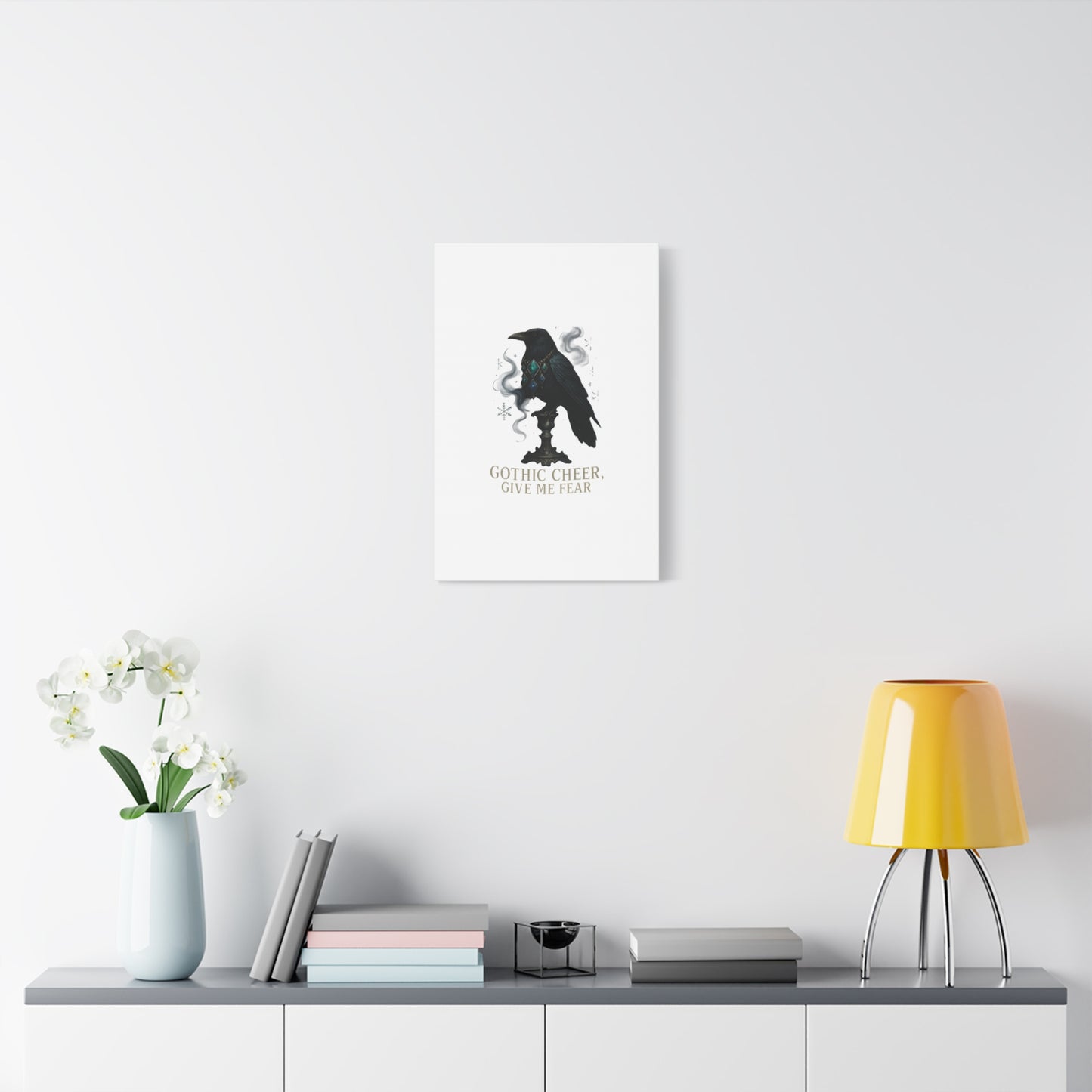 Gothic Raven Canvas Art – “Gothic Cheer, Give Me Fear” Matte Stretched Wall Decor