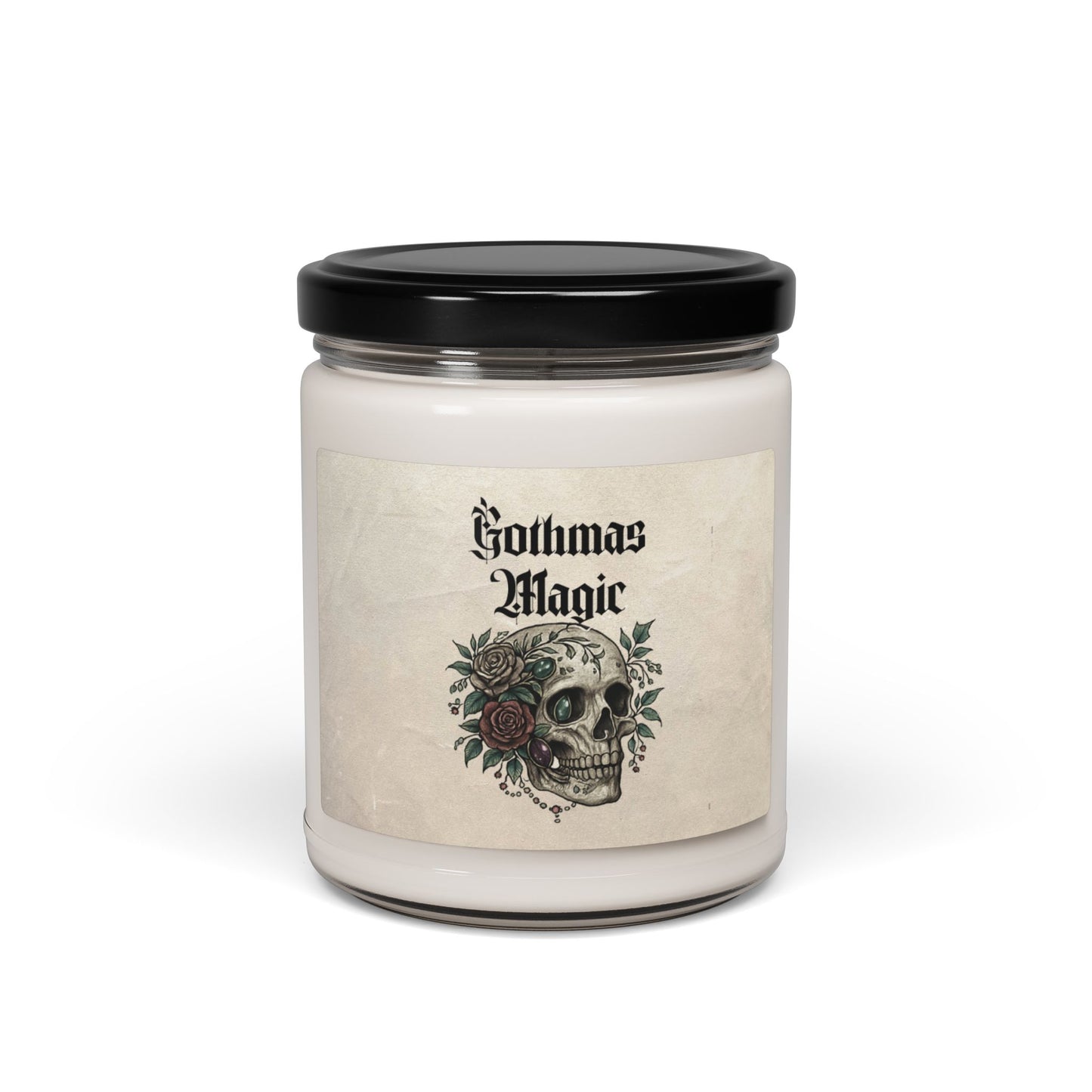 Gothmas Magic Soy Candle — 9oz Scented Jar with Skull & Roses