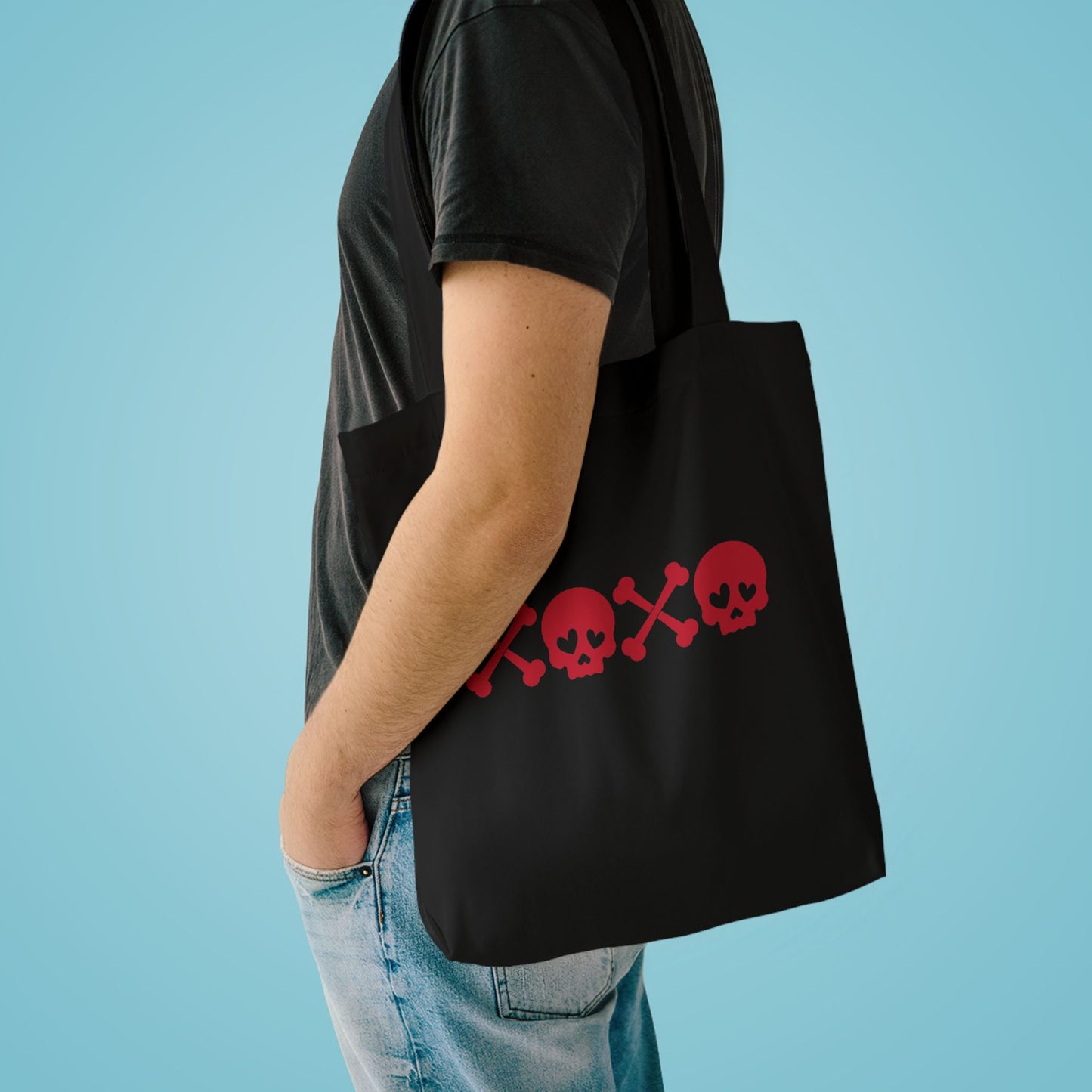 Black XOXO Skull Tote Bag — Gothic Cotton Tote