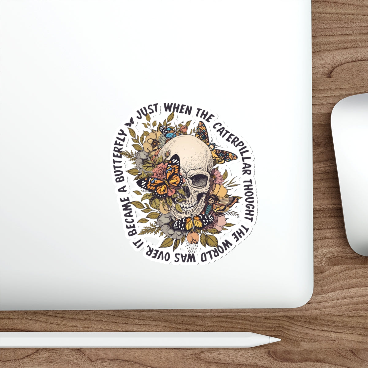 Caterpillar to Butterfly Skull Sticker