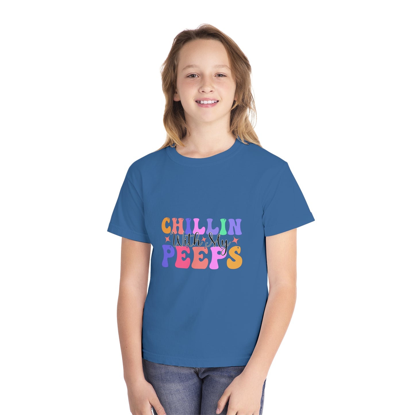 Chillin With My Peeps Youth Midweight Tee, Fun Graphic T-Shirt, Children's Summer Shirt, Casual Playwear, Gift for Kids, Youth Clothing
