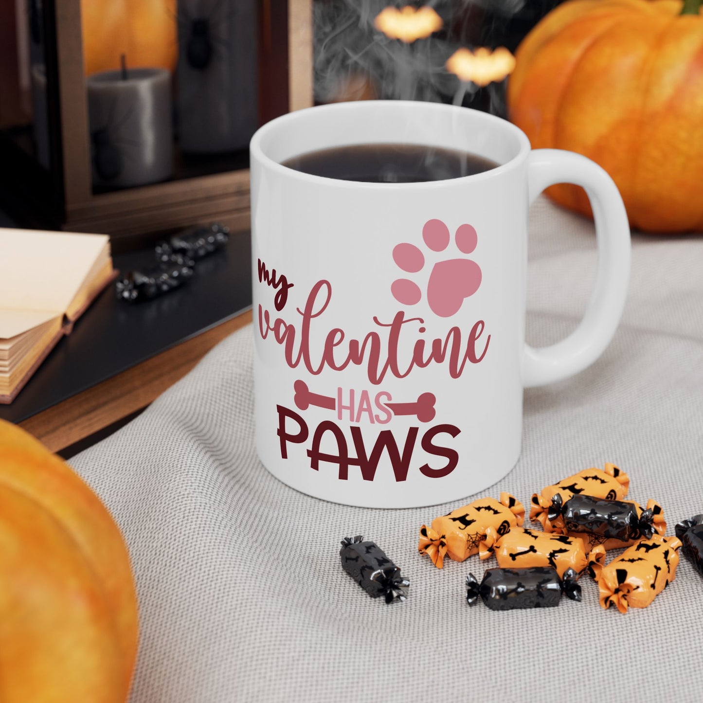 My Valentine Has Paws Ceramic Mug — Cute 11oz & 15oz Coffee Cup