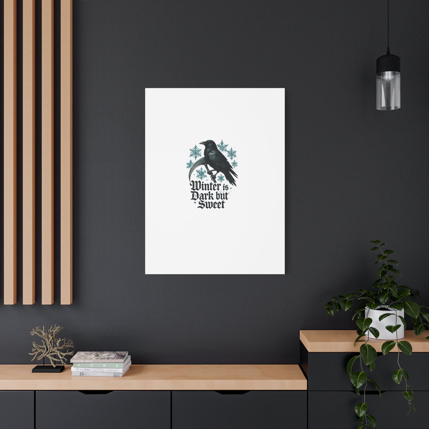 Raven Winter Canvas Art — “Winter is Dark but Sweet” Stretched Matte Print