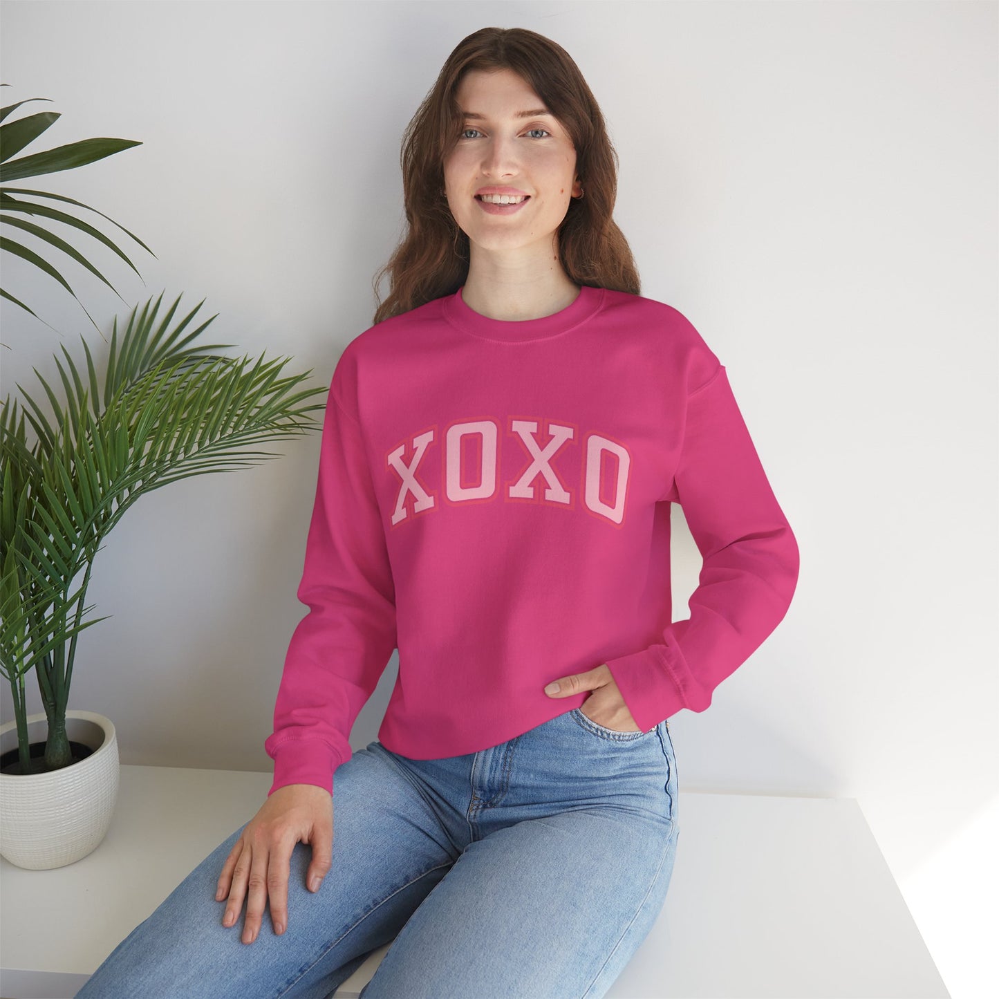 XOXO Pink Varsity Crewneck Sweatshirt