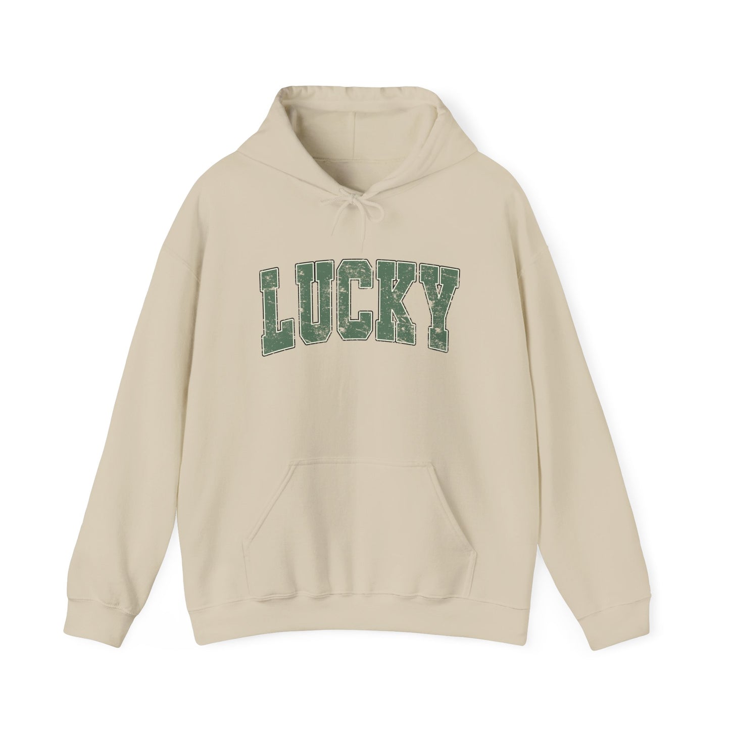 Lucky Distressed Hoodie — St. Patrick’s Day Green Vintage Lettering