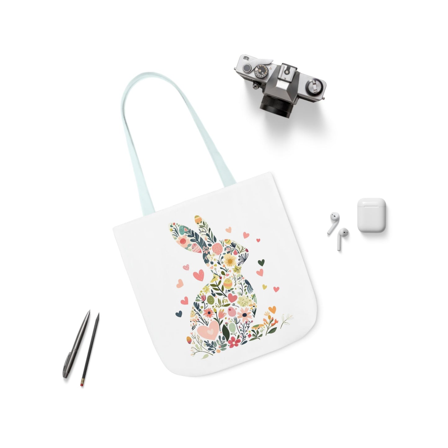 Floral Bunny Canvas Tote Bag