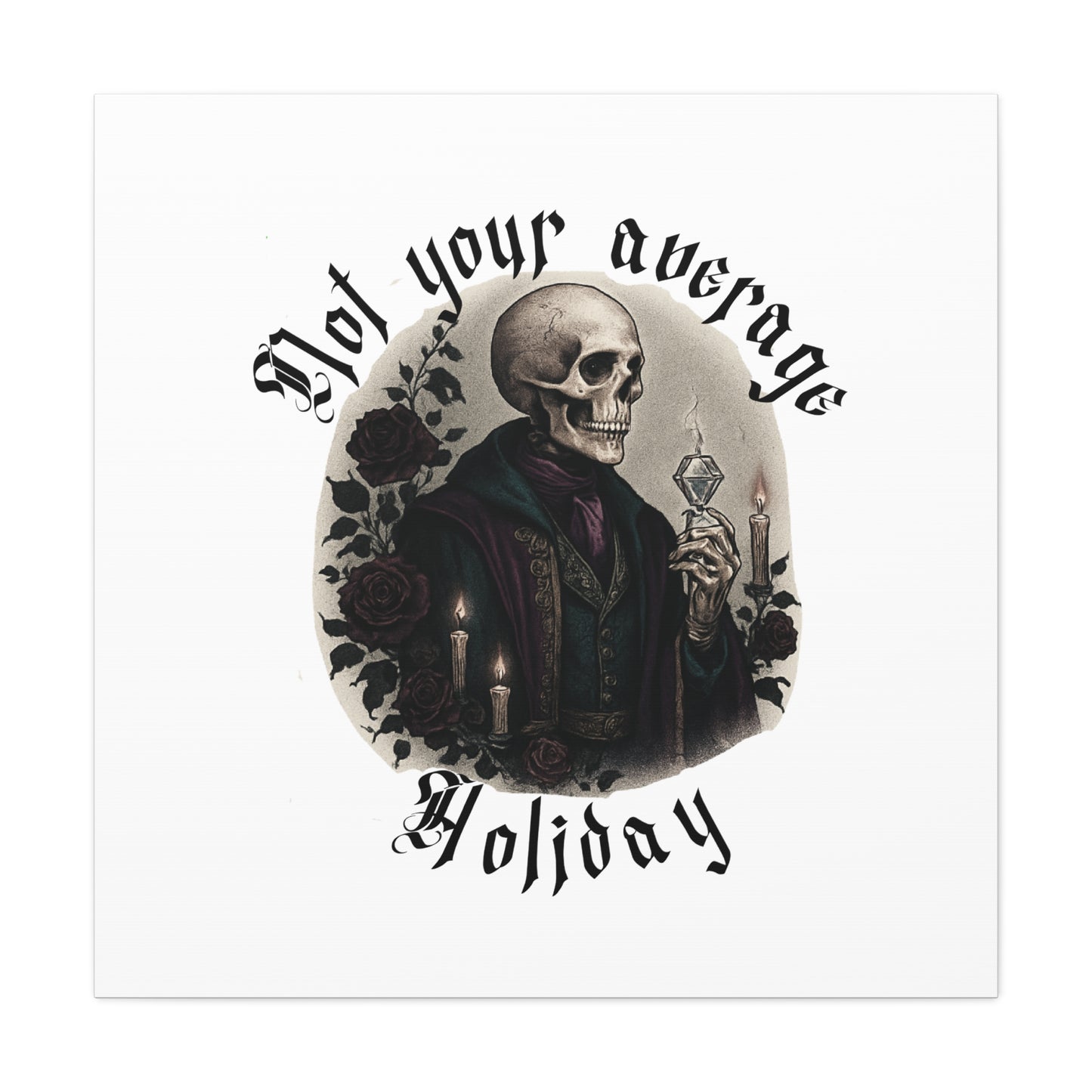 Not Your Average Holiday Canvas Wall Art — Gothic Skull Skeleton with Candles & Roses