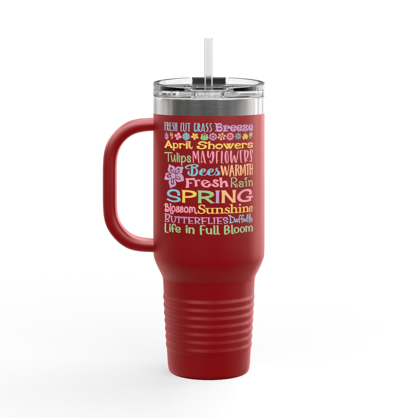 40oz Insulated Travel Mug – Colorful Summer Word Art, Vacation & Beach Tumbler