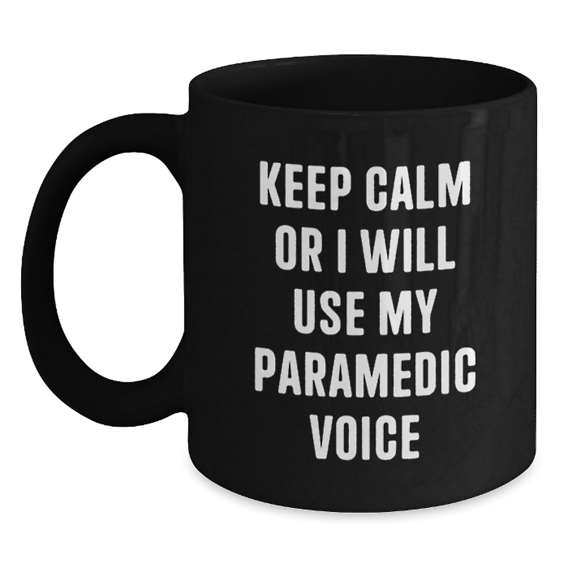 Funny Rescue Worker Gifts for Men from Coworkers - Keep Calm Or I Will Use My Rescue Worker Voice Black Coffee Mug - Unique Christmas Memorable Presents for Rescue Worker Friends - Main