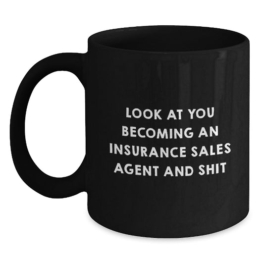Funny Insurance Sales Agent Gifts for Men from Coworkers - Christmas Unique Mugs for Insurance Agent - Black Coffee Mug with Funny Quote - Main