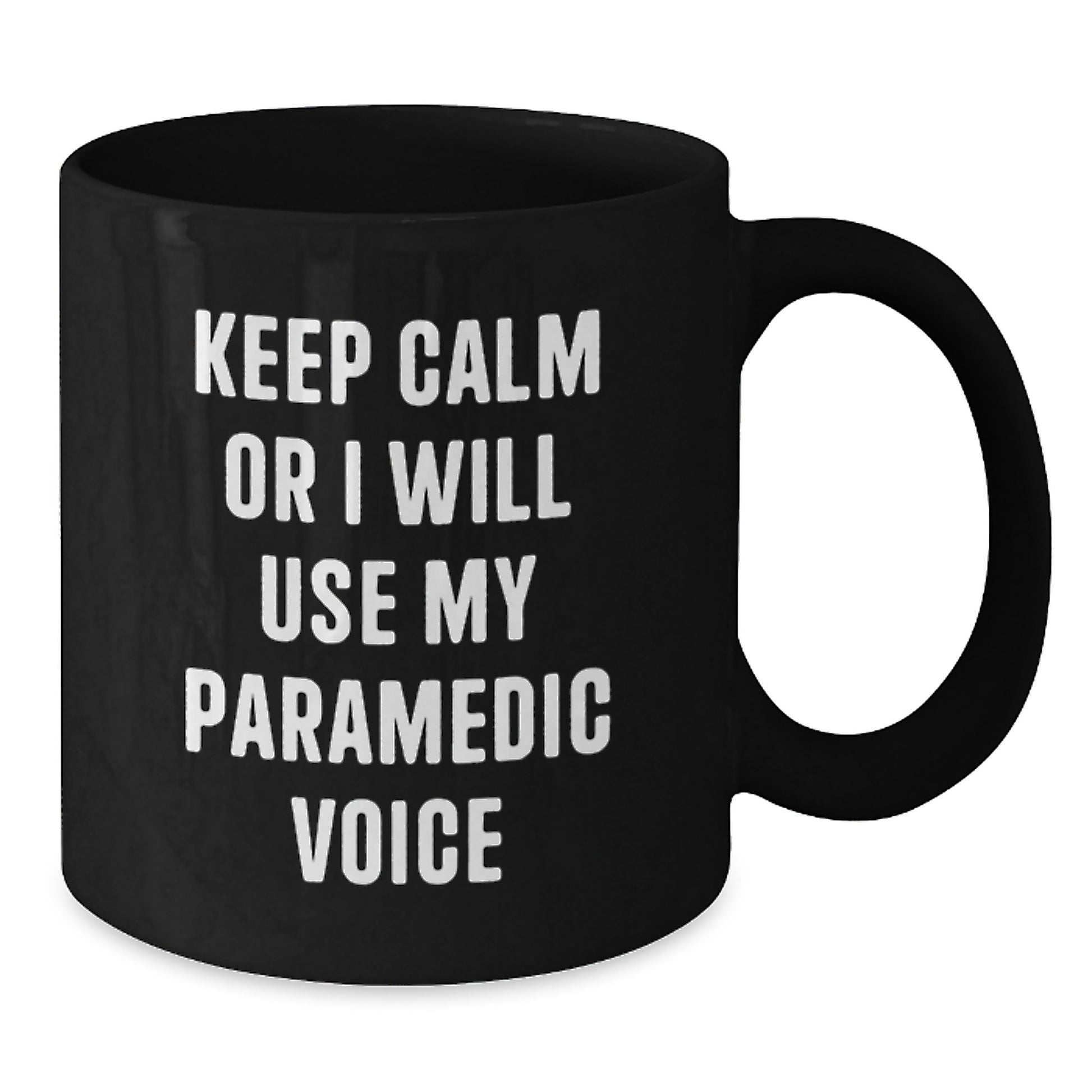 Funny Rescue Worker Gifts for Men from Coworkers - Keep Calm Or I Will Use My Rescue Worker Voice Black Coffee Mug - Unique Christmas Memorable Presents for Rescue Worker Friends - Additional