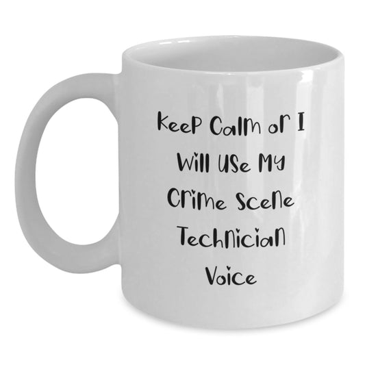 Funny Crime Scene Technician Gifts from Friends for Him, White Coffee Mug, Keep Calm Or I Will Use My Crime Scene Technician Voice Christmas Unique - Main