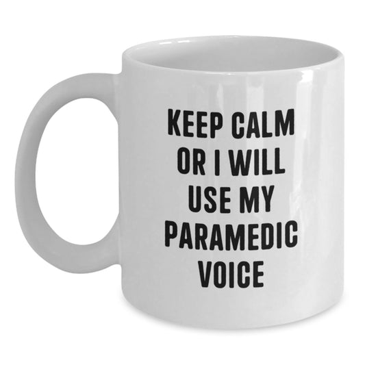 Rescue Worker Humor White Coffee Mugs Gifts from Men to Rescue Workers, Funny Christmas Unique Gifts for Rescue Worker Friends, Keep Calm Or I Will Use My Rescue Worker Voice - Main