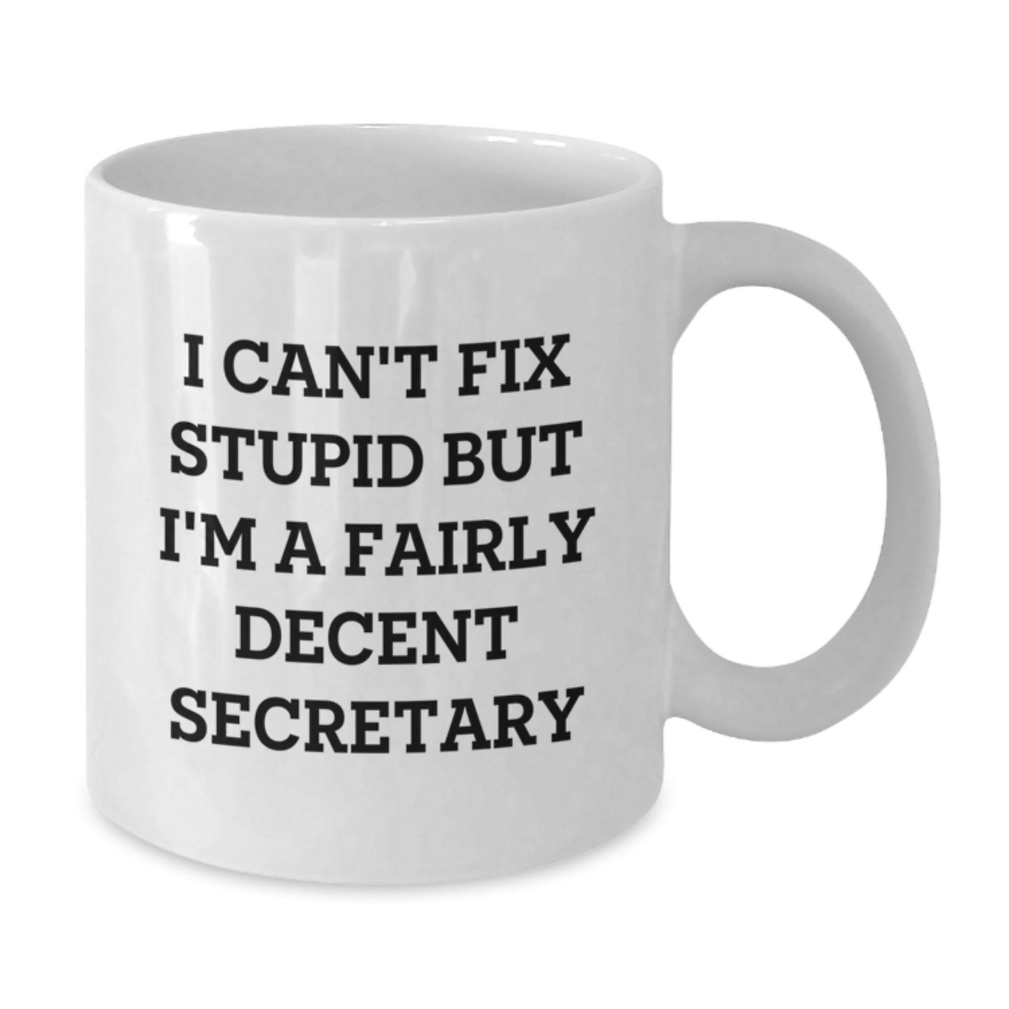 Funny Secretary Humor Gifts from Friends for Secretary's Graduation, White Coffee Mug with 'I Can't Fix Stupid But I'm A Fairly Decent Secretary' Quote - Additional