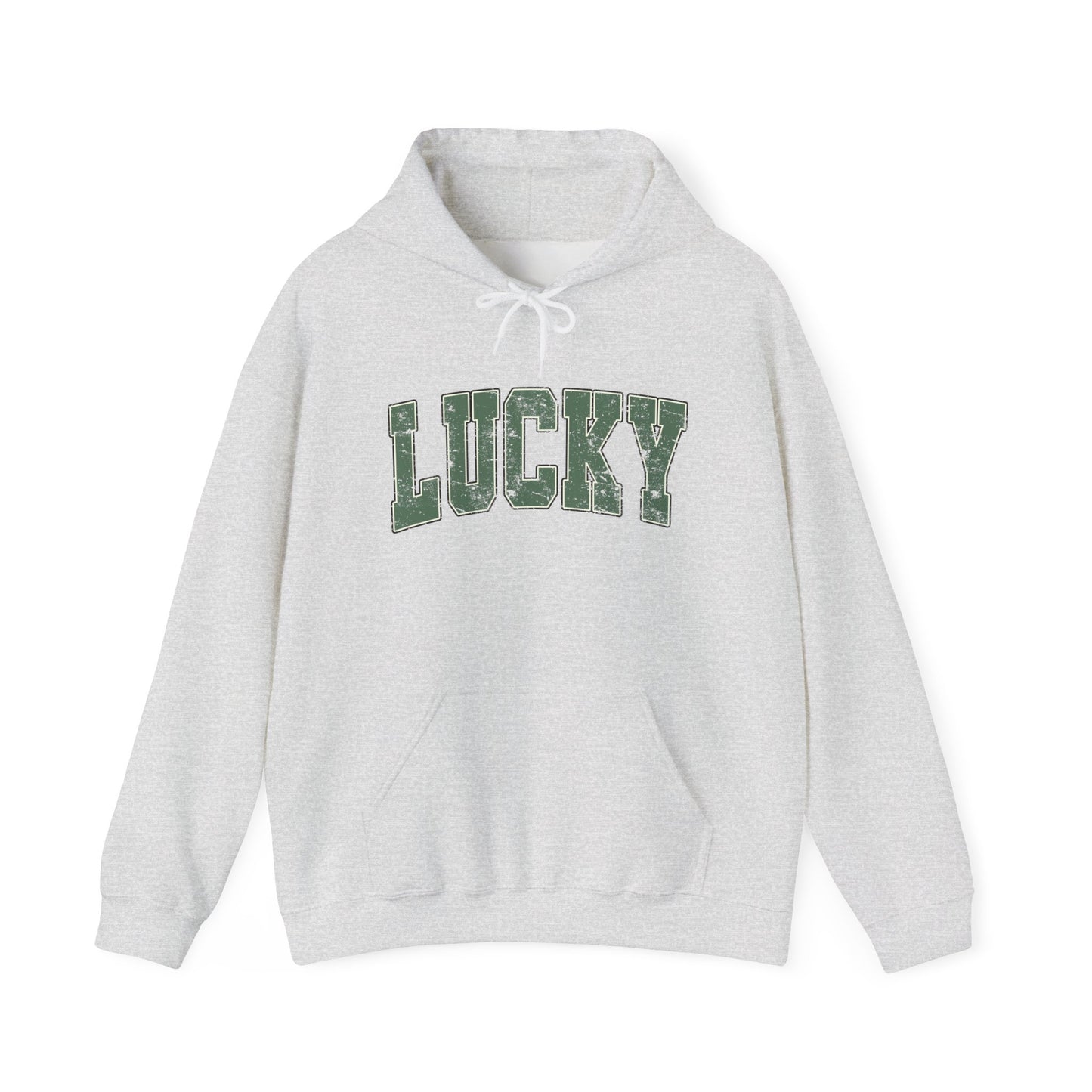 Lucky Distressed Hoodie — St. Patrick’s Day Green Vintage Lettering