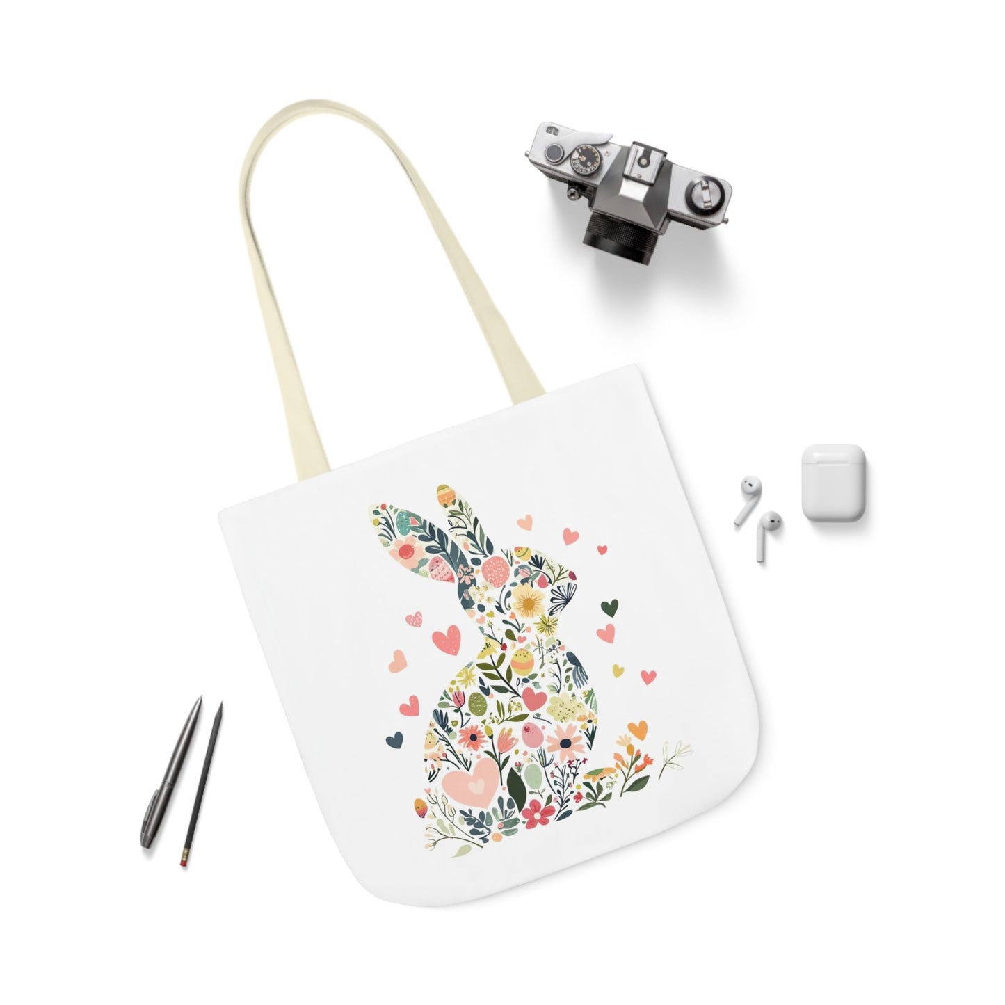 Floral Bunny Canvas Tote Bag