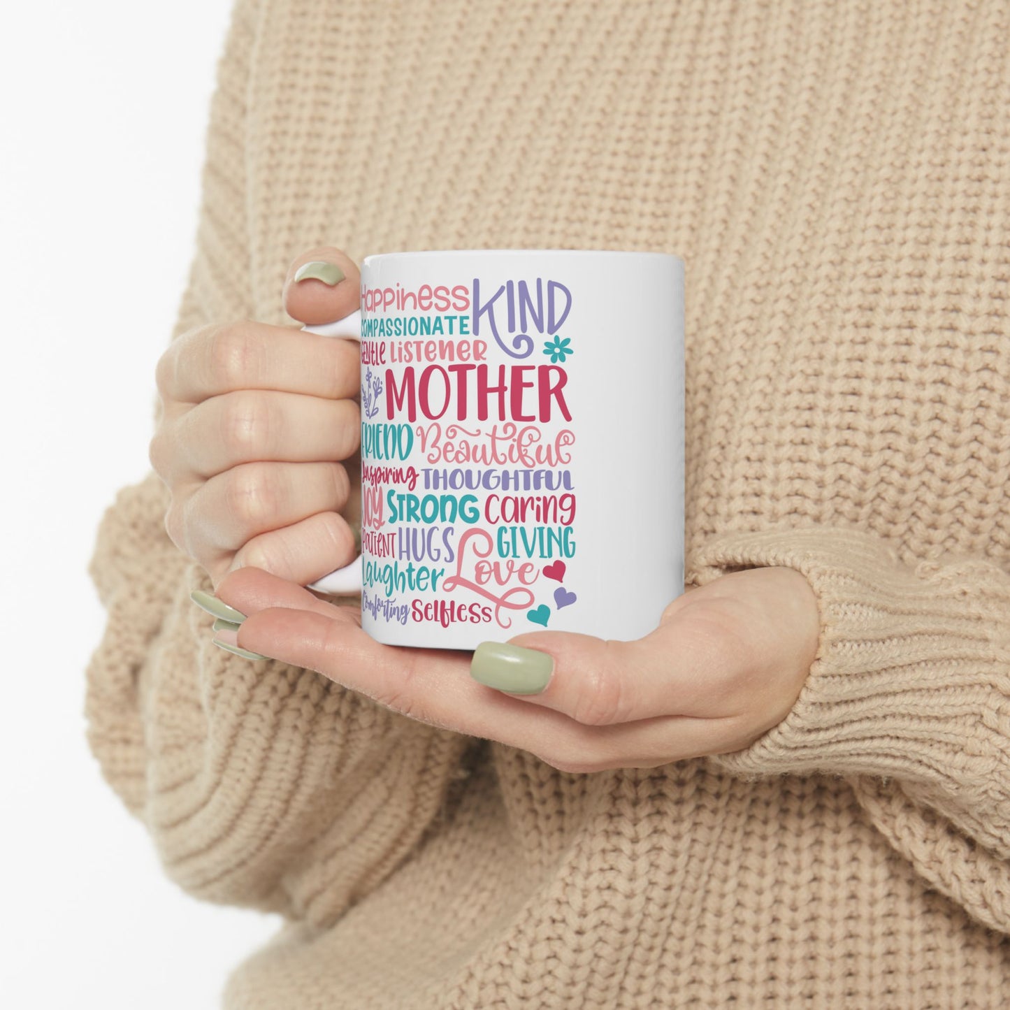 Mother Words Ceramic Mug — 'Kind, Gentle, Loving' Sentimental Mother's Day Gift (11oz & 15oz)
