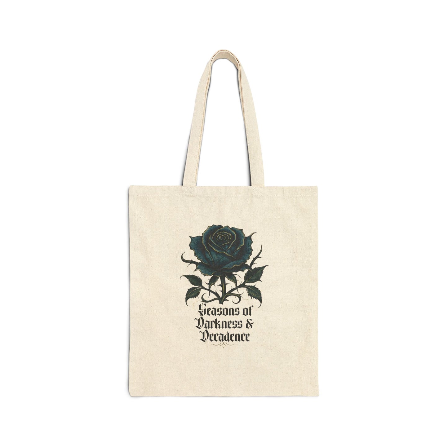 Rose Graphic Tote Bag — "Seasons of Darkness & Decadence" Cotton Canvas Market Tote