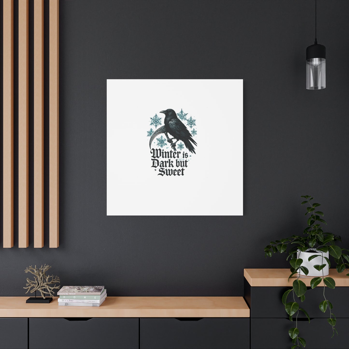 Raven Winter Canvas Art — “Winter is Dark but Sweet” Stretched Matte Print