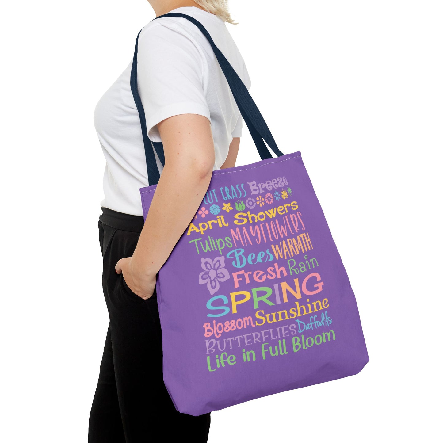 Spring Word Riot Purple Tote Bag — Pastel Floral Typography Tote