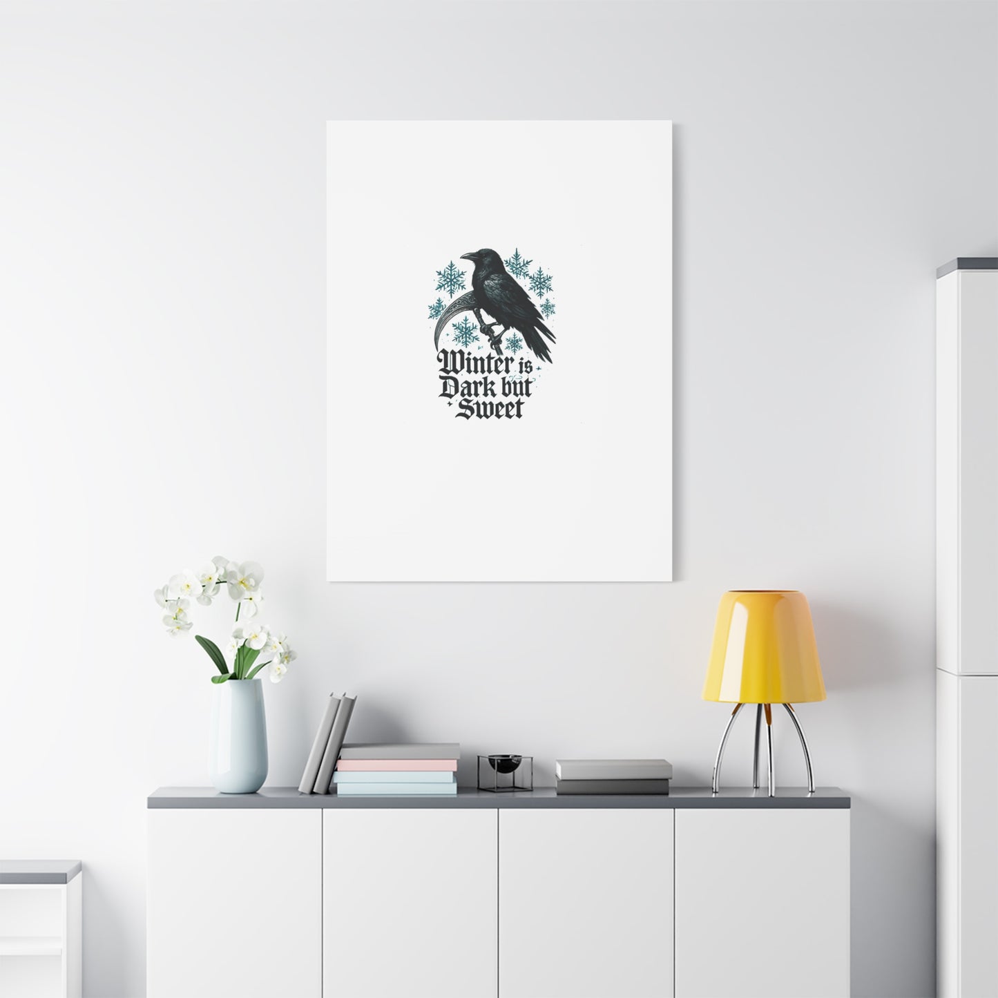 Raven Winter Canvas Art — “Winter is Dark but Sweet” Stretched Matte Print