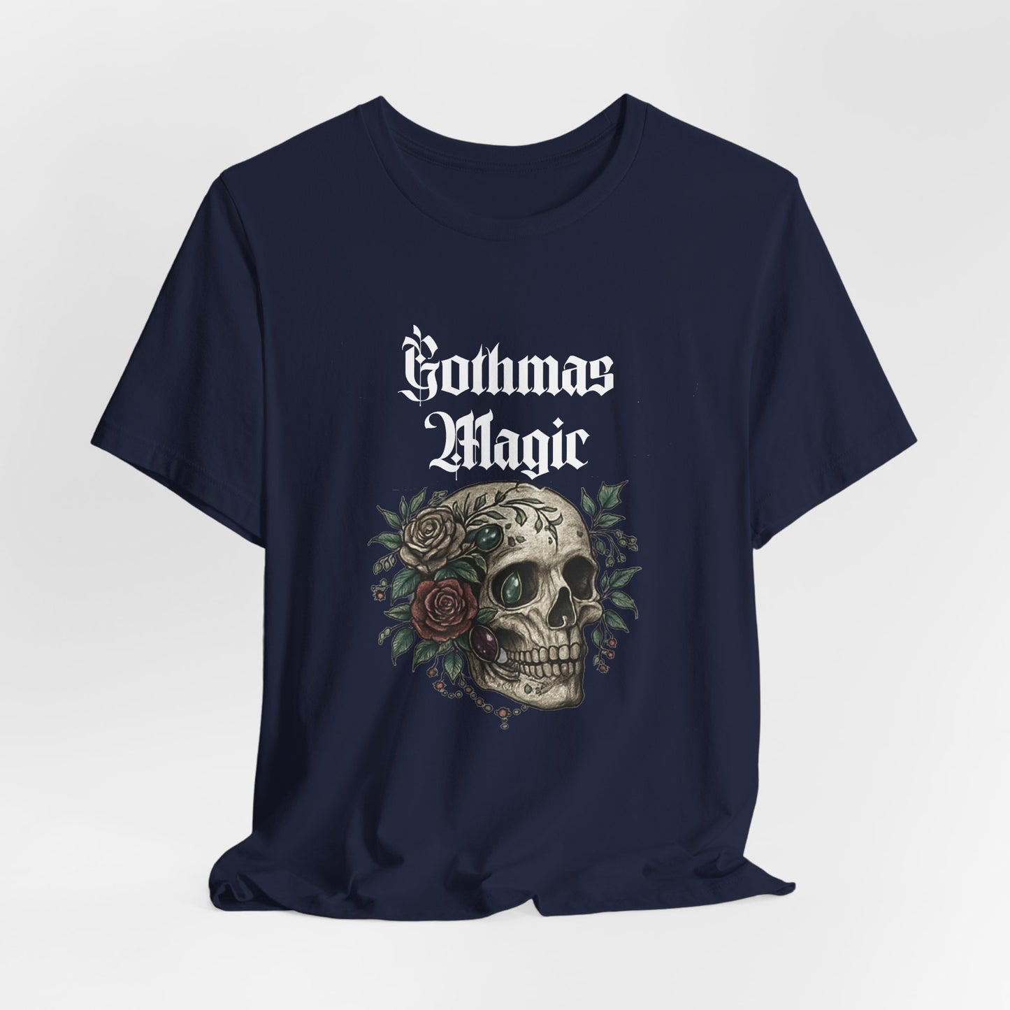 Gothmas Magic Skull Tee — Gothic Holiday Skull & Rose T-Shirt