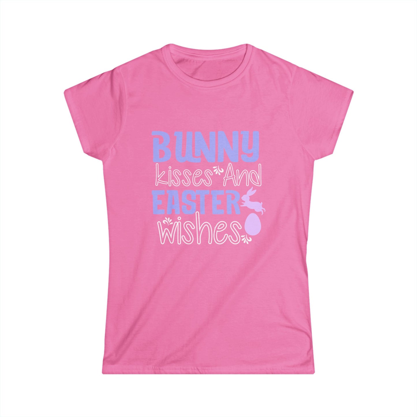 Bunny Kisses and Easter Wishes Women's Softstyle T-shirt, Cute Pastel Tee for Easter Celebrations, Perfect Gift for Her