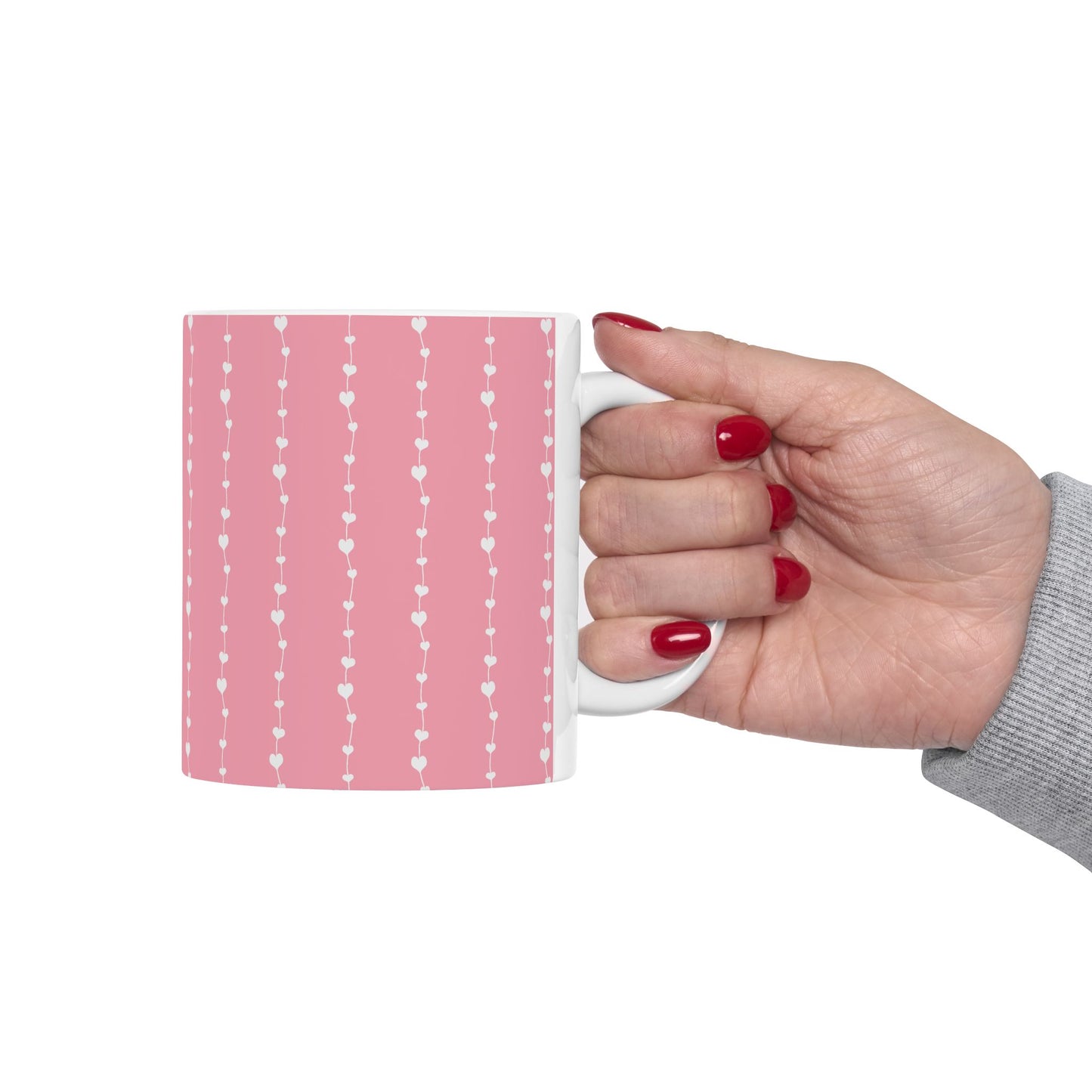 White Heart Garland Ceramic Mug — Romantic Valentine’s Coffee Cup (11oz, 15oz)